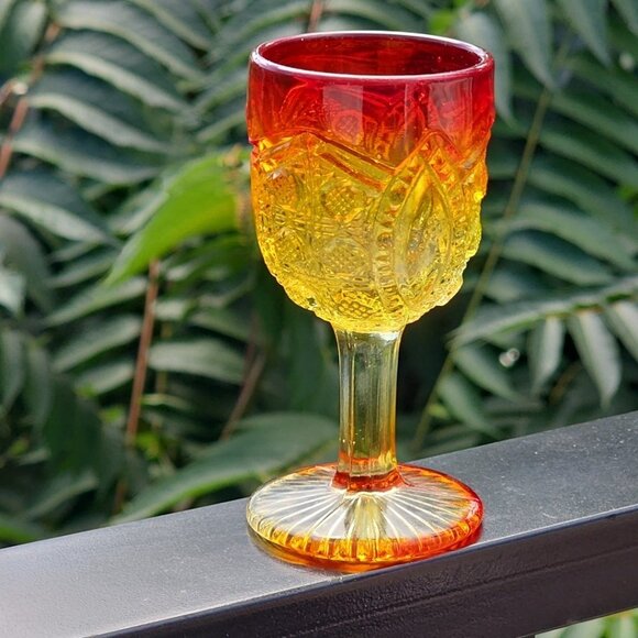 8pc Set Cadmium Amberina Cordial MCM Vintage Water Wine Glasses Rare WOW! - Picture 8 of 16